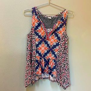 Anthropologie Akemi + Kin -boho sleeveless top -mixed pattern, orange, navy blue